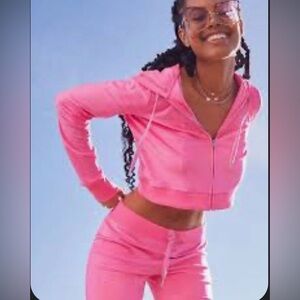 aerie Hot Pink Cropped Zip Hoodie